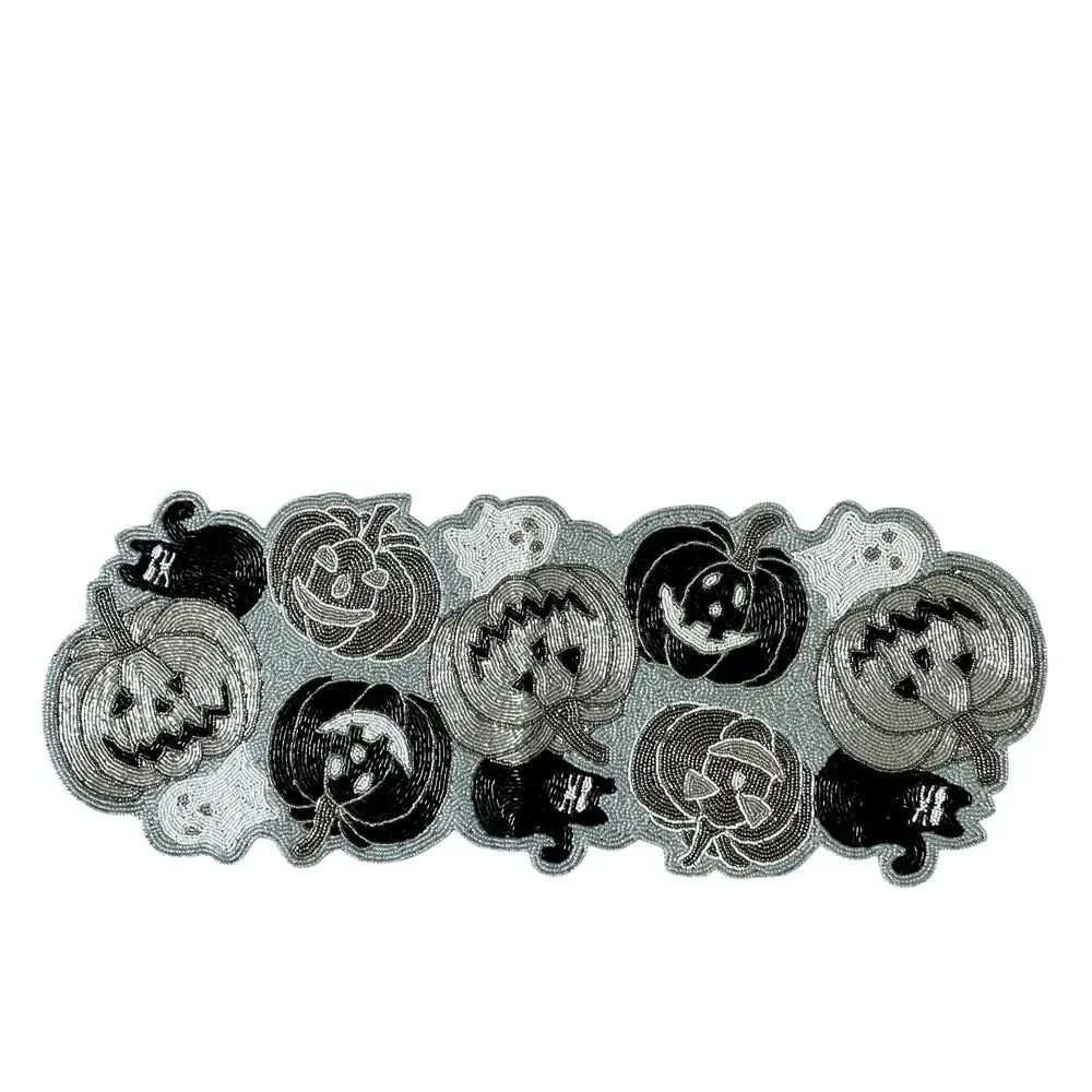 Christian Lacroix Halloween Beaded Table Runner 12x36 Silver Black White NEW